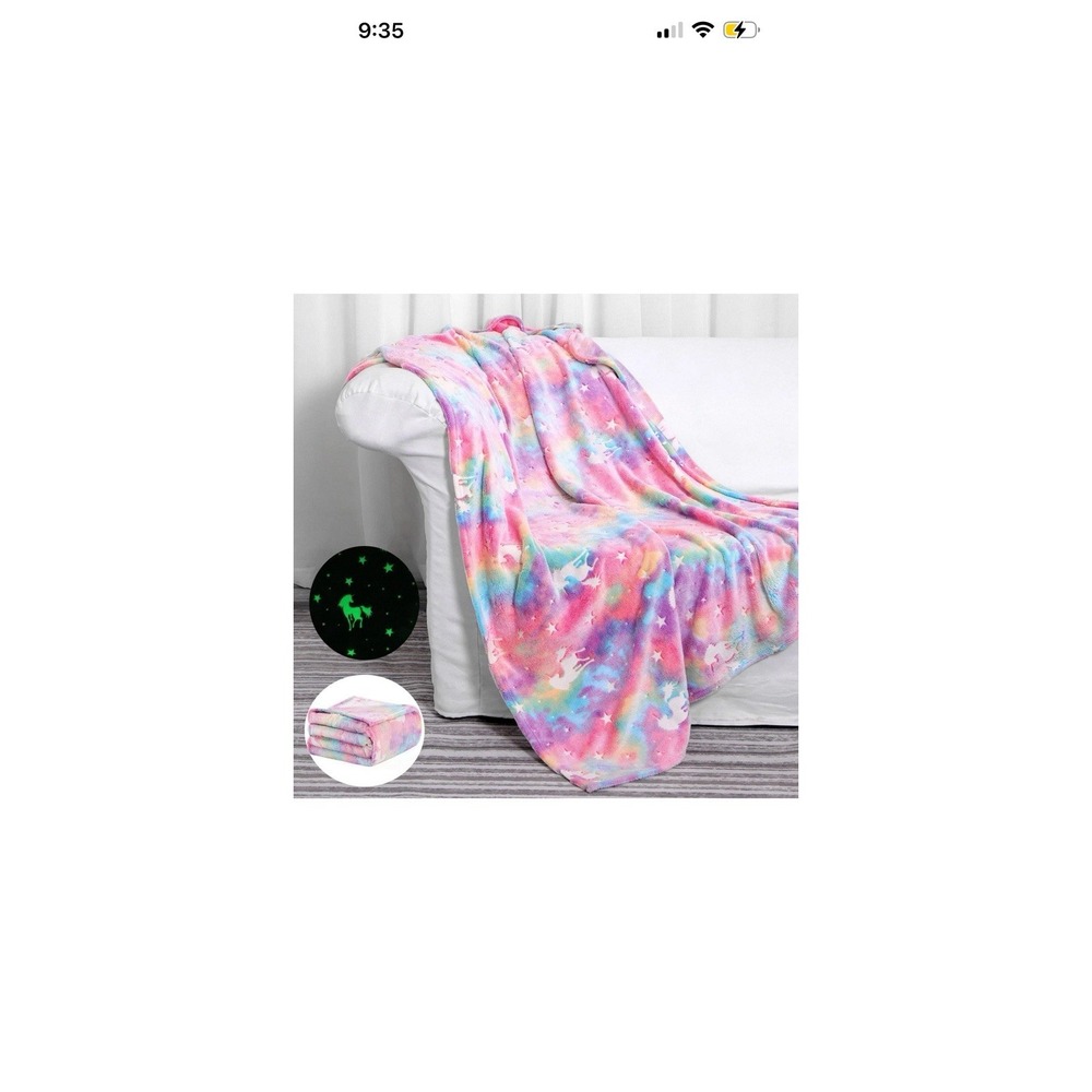 GLOW IN THE DARK Unicorn Blanket Girls Pink Purple 50x60 New Gift